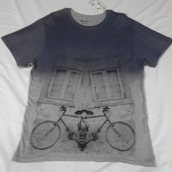 NWT CASUAL BRAND MIRRORED BIKES BICYLES GRAY BLUE XL MENS T-SHIRT K811 - Picture 1 of 4